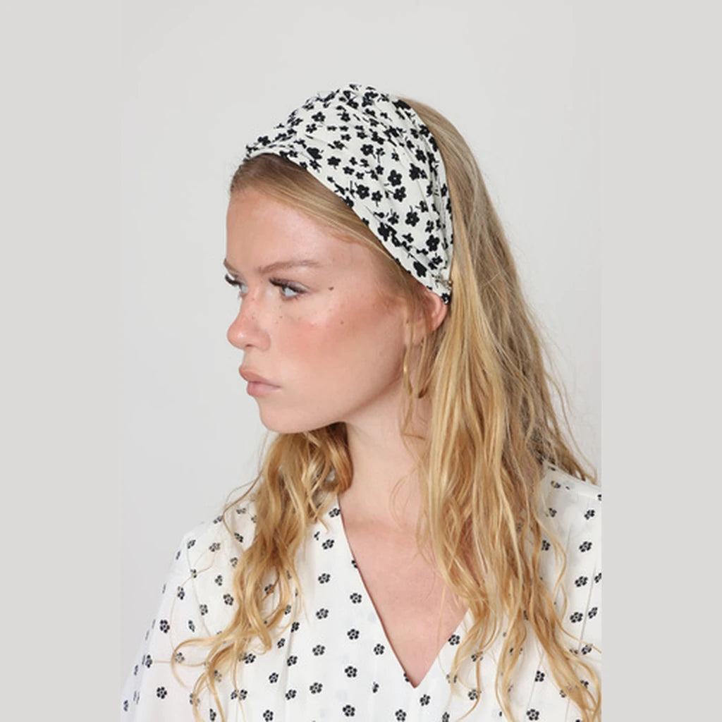 Black White Floral Turban Headband