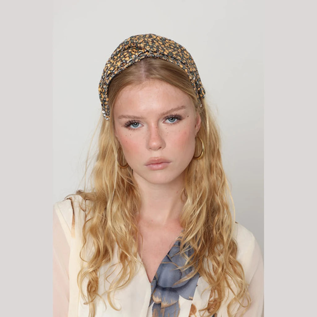 Brown Yellow Sequin Turban Headband