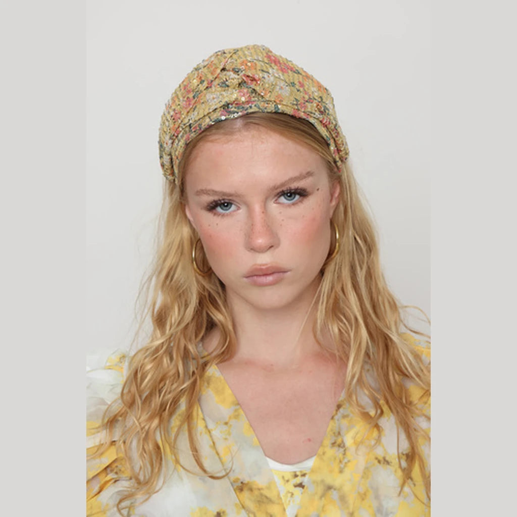 Yellow Sequin Turban Headband