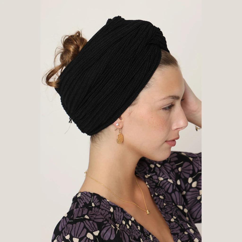 Partial & Full Coverage Knitted Turban Head Covering – Black