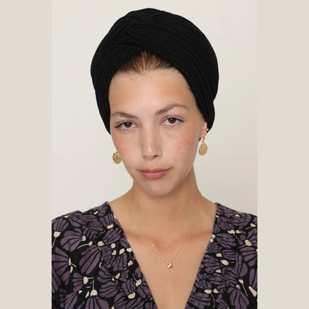 Partial & Full Coverage Knitted Turban Head Covering – Black