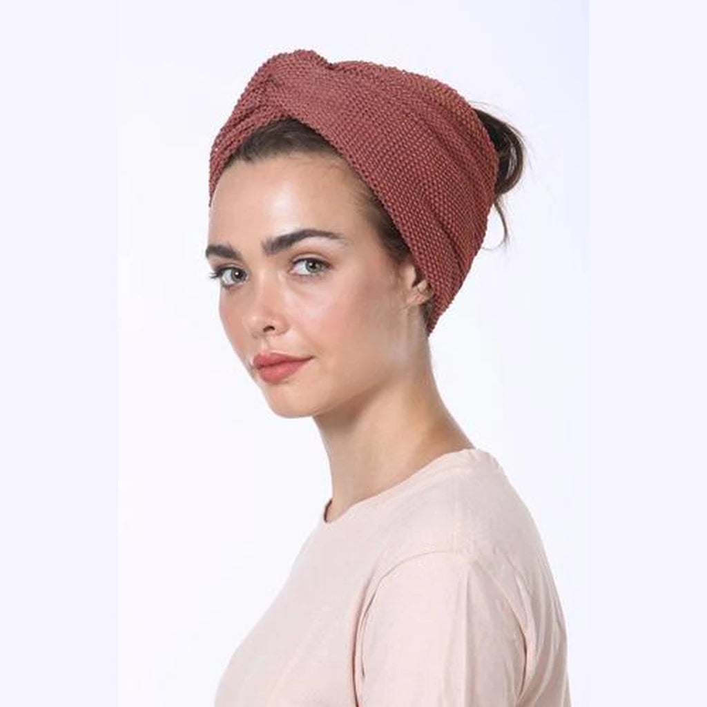 Terracotta Knit with Gold Accents Partial / Full Coverage Turban Headwrap