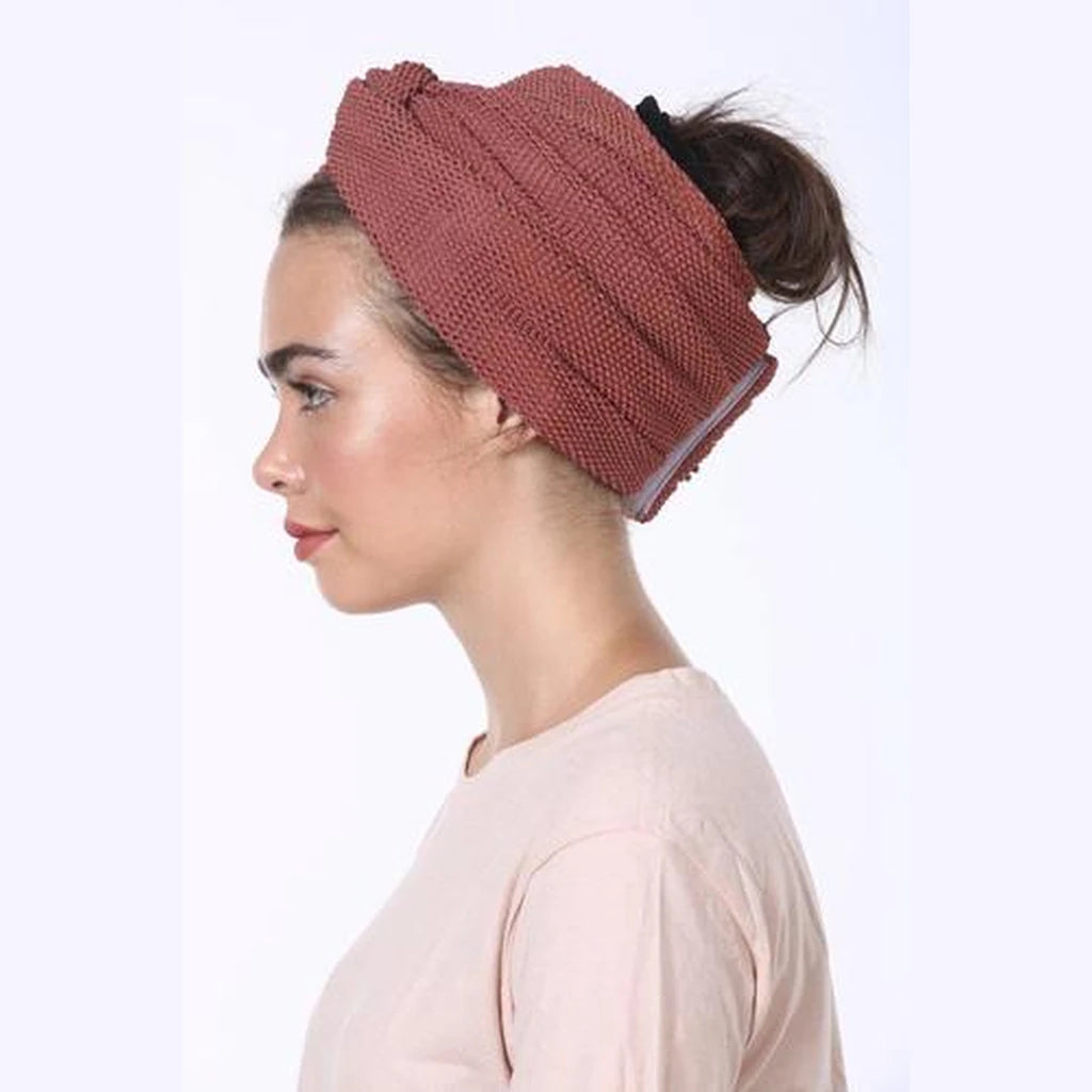 Terracotta Knit with Gold Accents Partial / Full Coverage Turban Headwrap