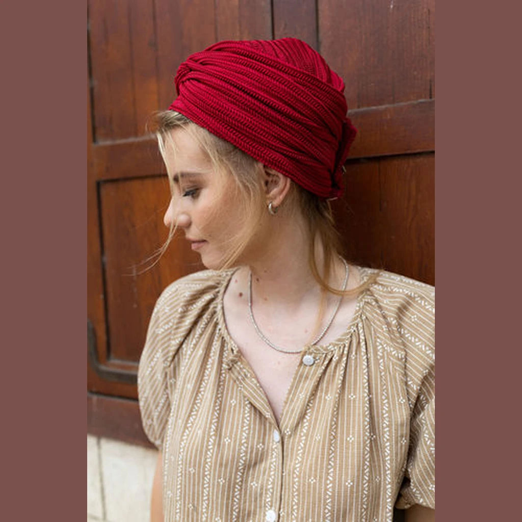 Red Knit Partial / Full Coverage Turban Headwrap