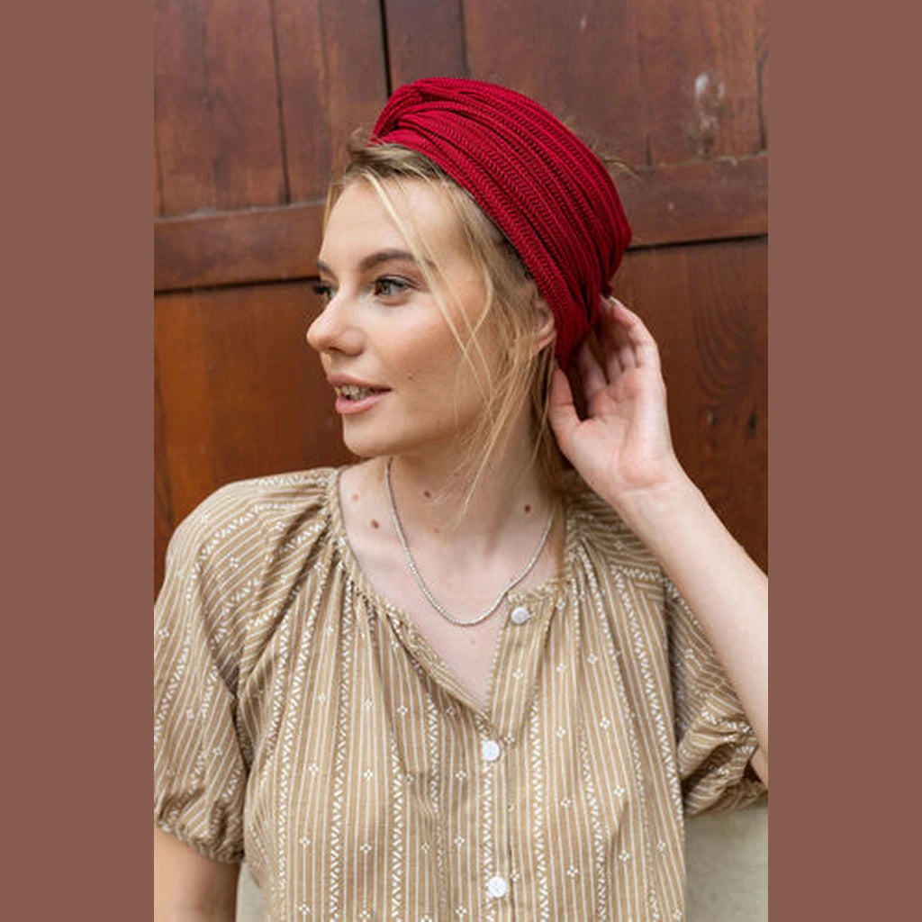 Red Knit Partial / Full Coverage Turban Headwrap