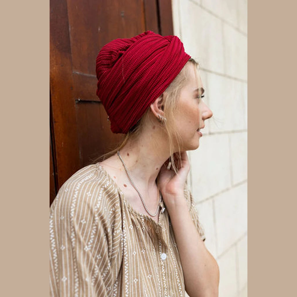 Red Knit Partial / Full Coverage Turban Headwrap