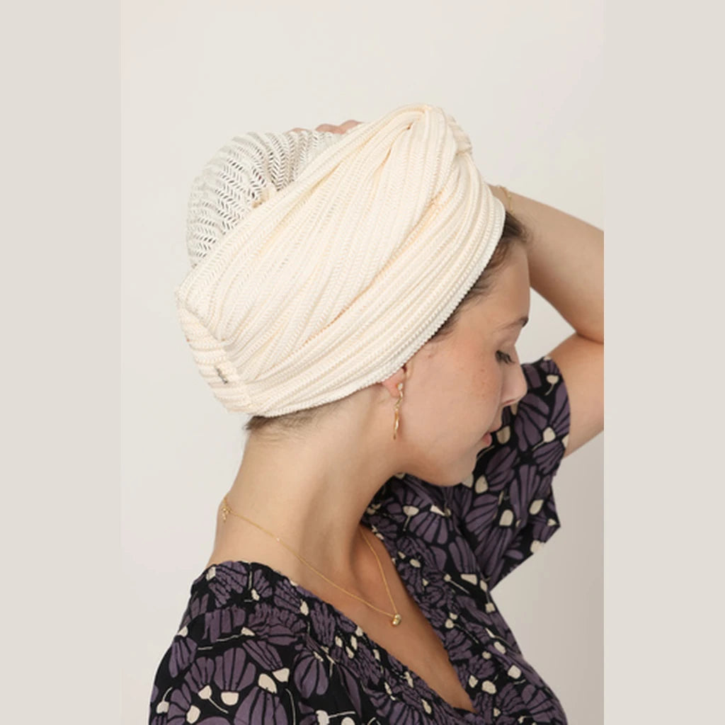Partial & Full Coverage Knitted Turban Head Covering – White