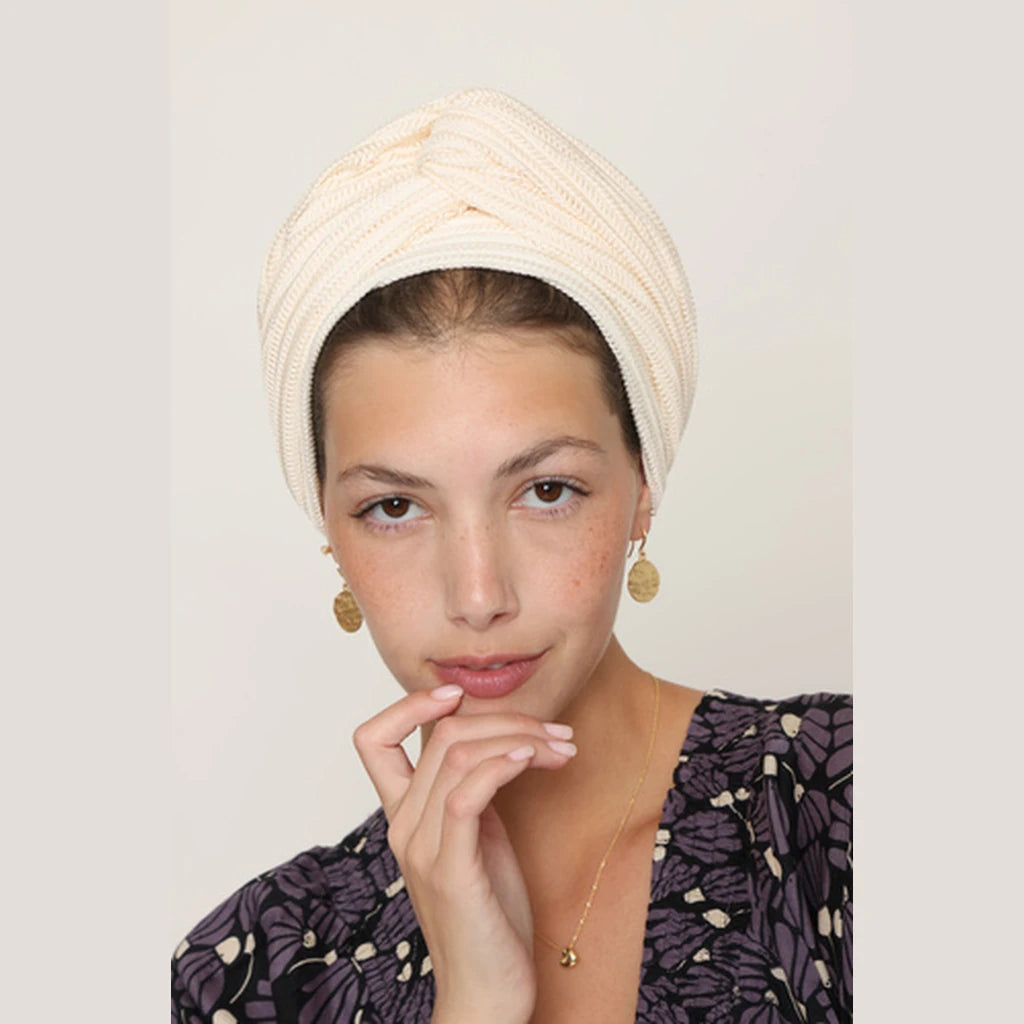 Partial & Full Coverage Knitted Turban Head Covering – White