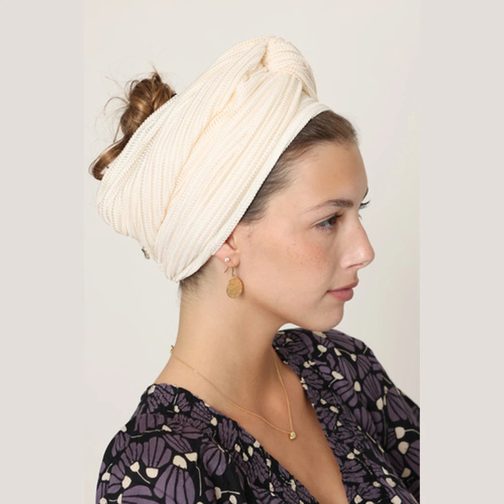 Partial & Full Coverage Knitted Turban Head Covering – White