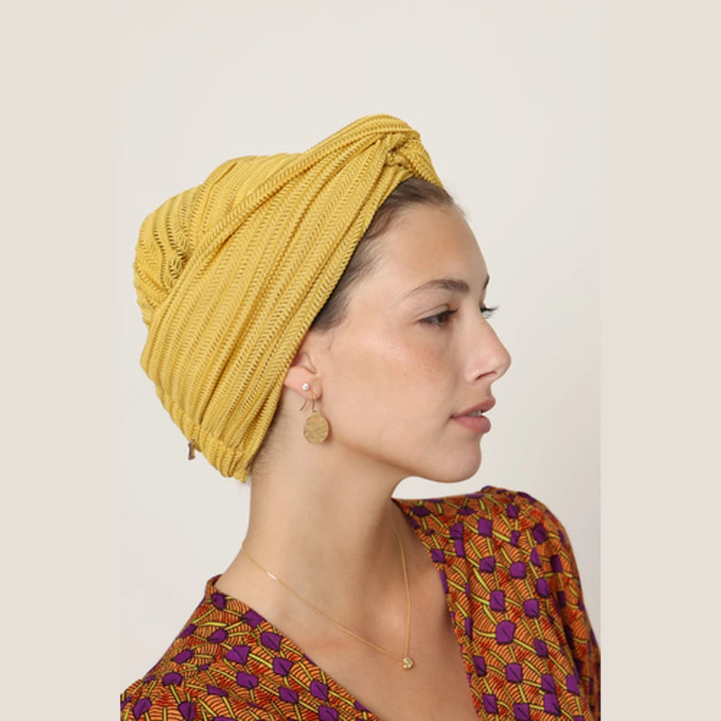 Partial & Full Coverage Knitted Turban Head Covering – Yellow