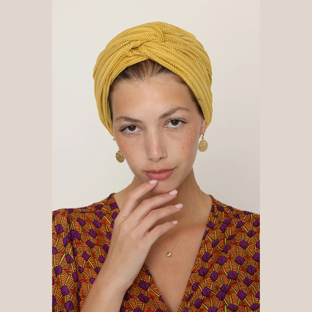 Partial & Full Coverage Knitted Turban Head Covering – Yellow