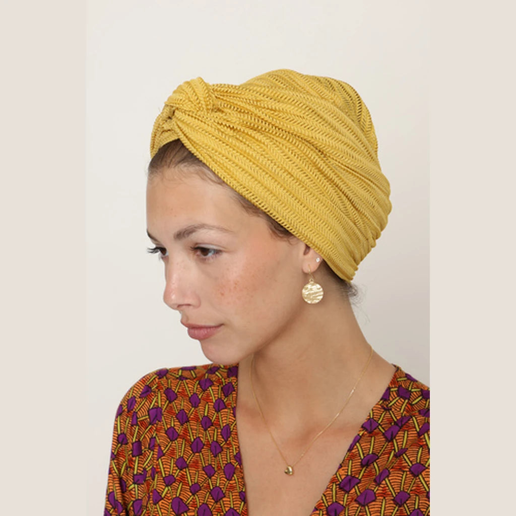 Partial & Full Coverage Knitted Turban Head Covering – Yellow