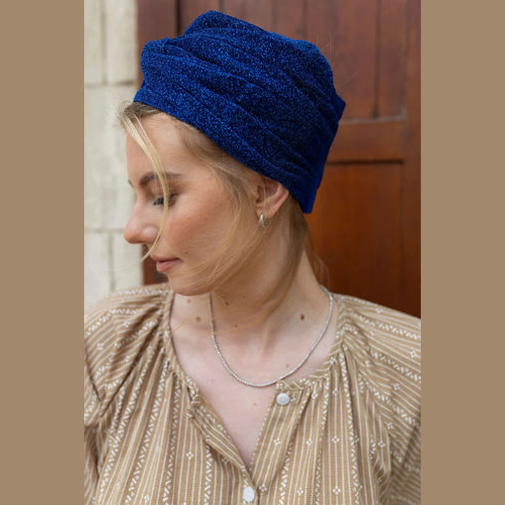 Blue Lurex Partial / Full Coverage Turban Headwrap