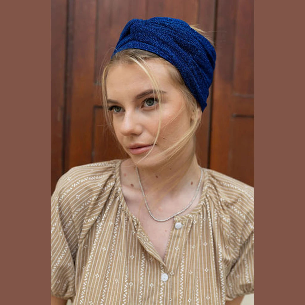 Partial & Full Coverage Lurex Turban Head Covering – Blue