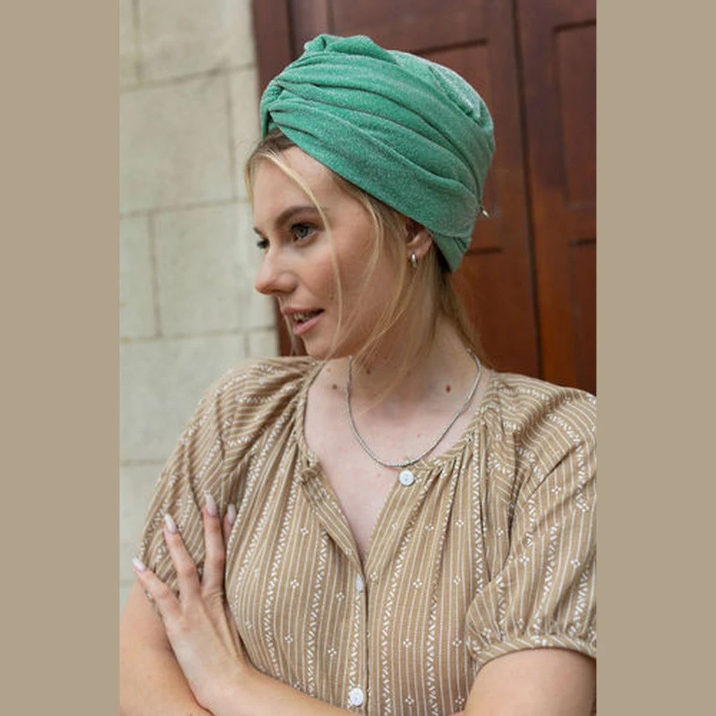Partial & Full Coverage Lurex Turban Head Covering – Light Green