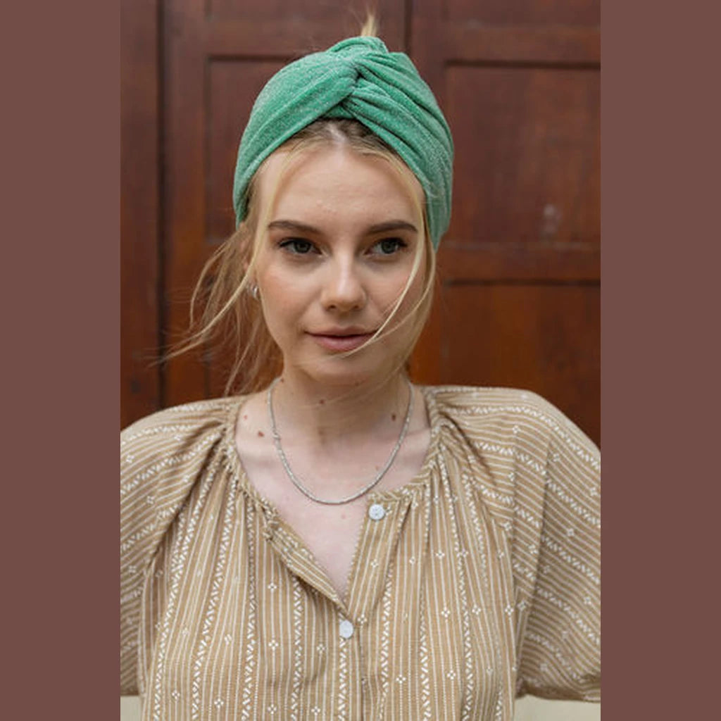 Partial & Full Coverage Lurex Turban Head Covering – Light Green
