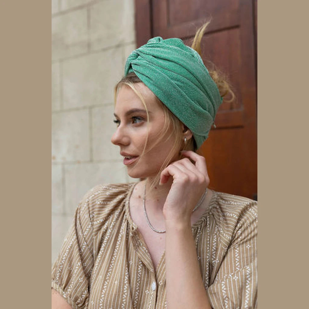 Partial & Full Coverage Lurex Turban Head Covering – Light Green