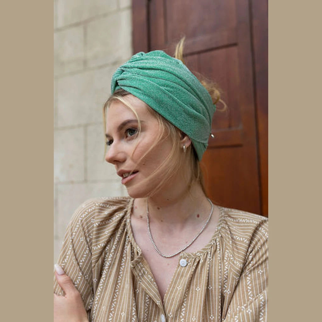 Partial & Full Coverage Lurex Turban Head Covering – Light Green