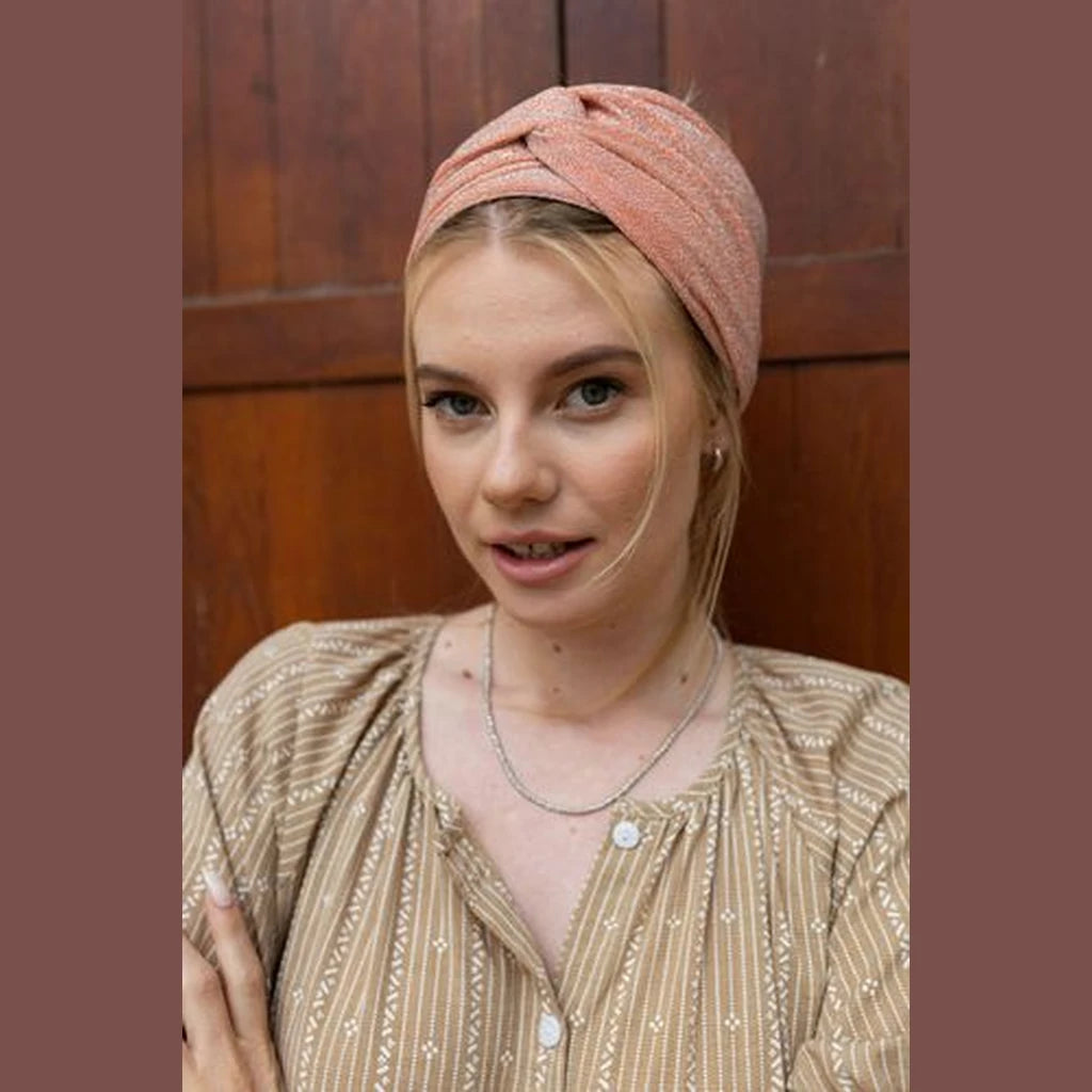Pink Lurex Partial / Full Coverage Turban Headwrap