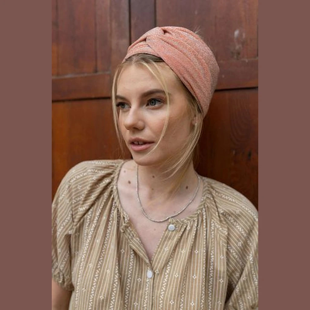 Pink Lurex Partial / Full Coverage Turban Headwrap
