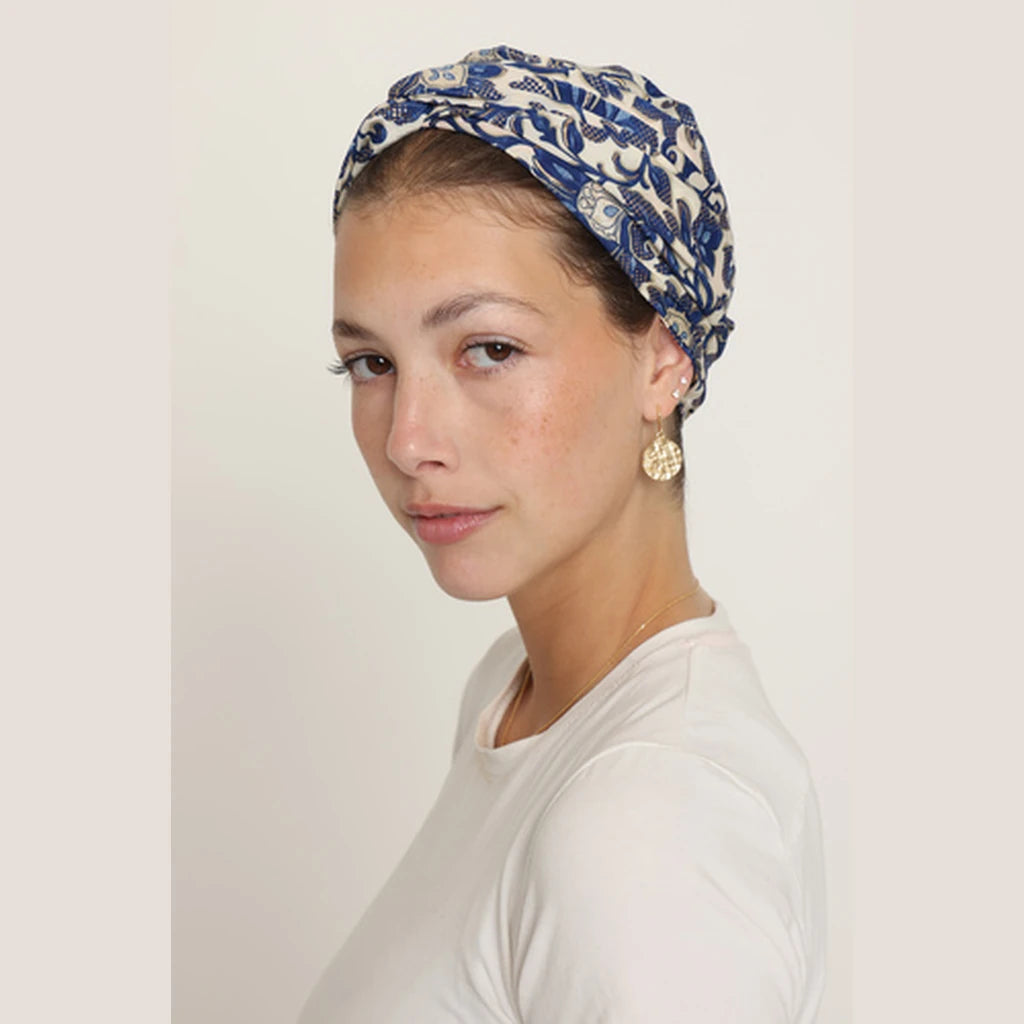Partial & Full Coverage Paisley Turban Head Covering – Blue