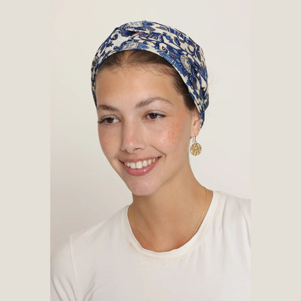 Partial & Full Coverage Paisley Turban Head Covering – Blue