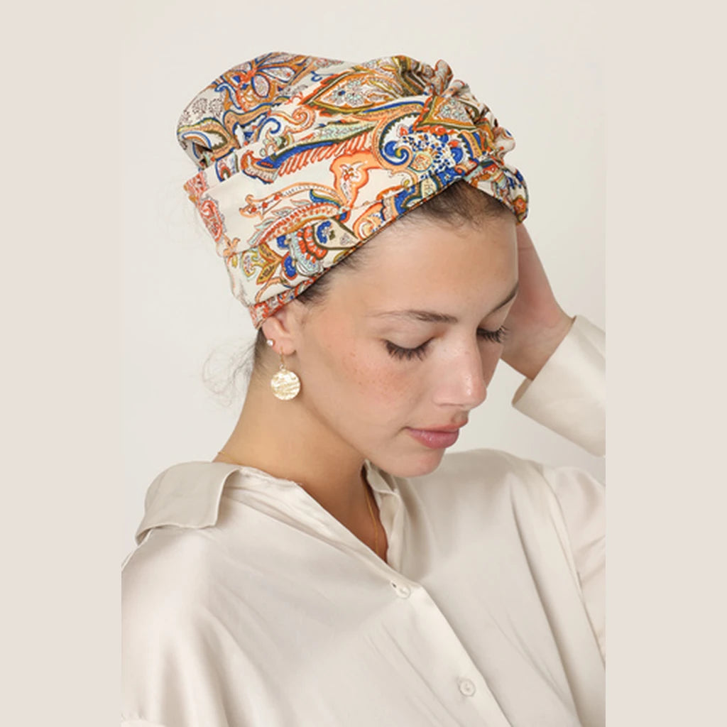 Partial & Full Coverage Paisley Turban Head Covering – Brown