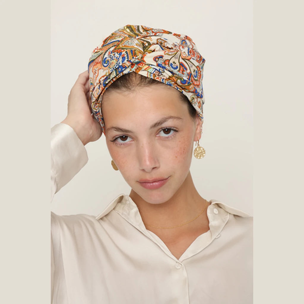 Partial & Full Coverage Paisley Turban Head Covering – Brown