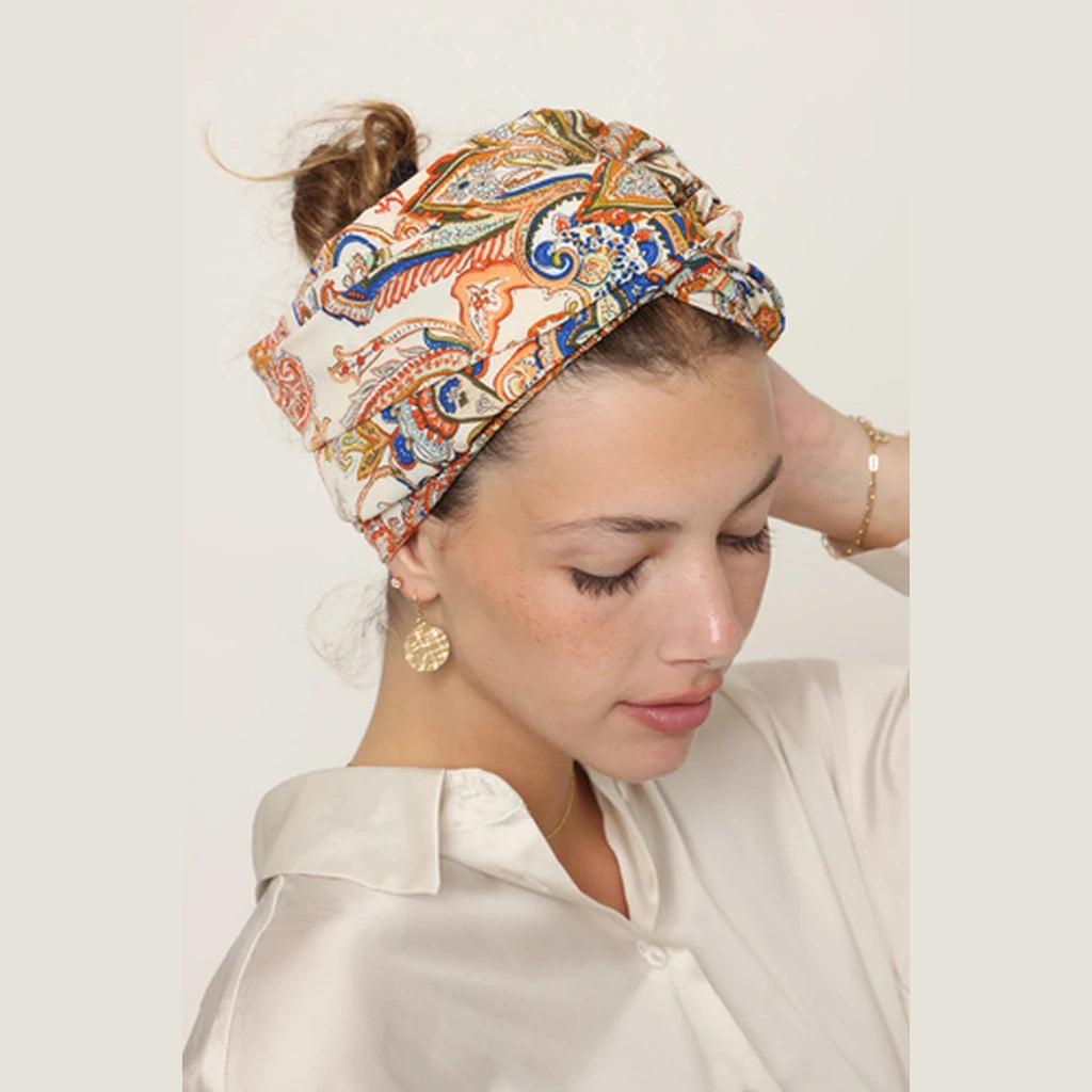 Partial & Full Coverage Paisley Turban Head Covering – Brown