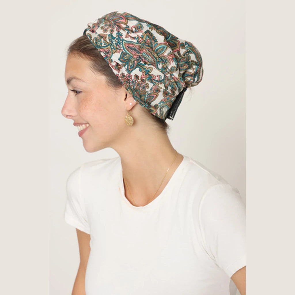 Partial & Full Coverage Paisley Turban Head Covering – Pink & Turquoise