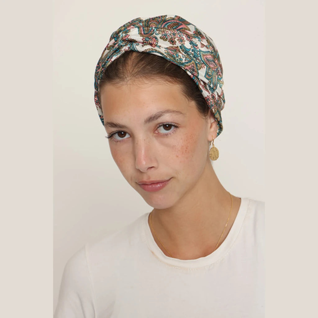 Partial & Full Coverage Paisley Turban Head Covering – Pink & Turquoise