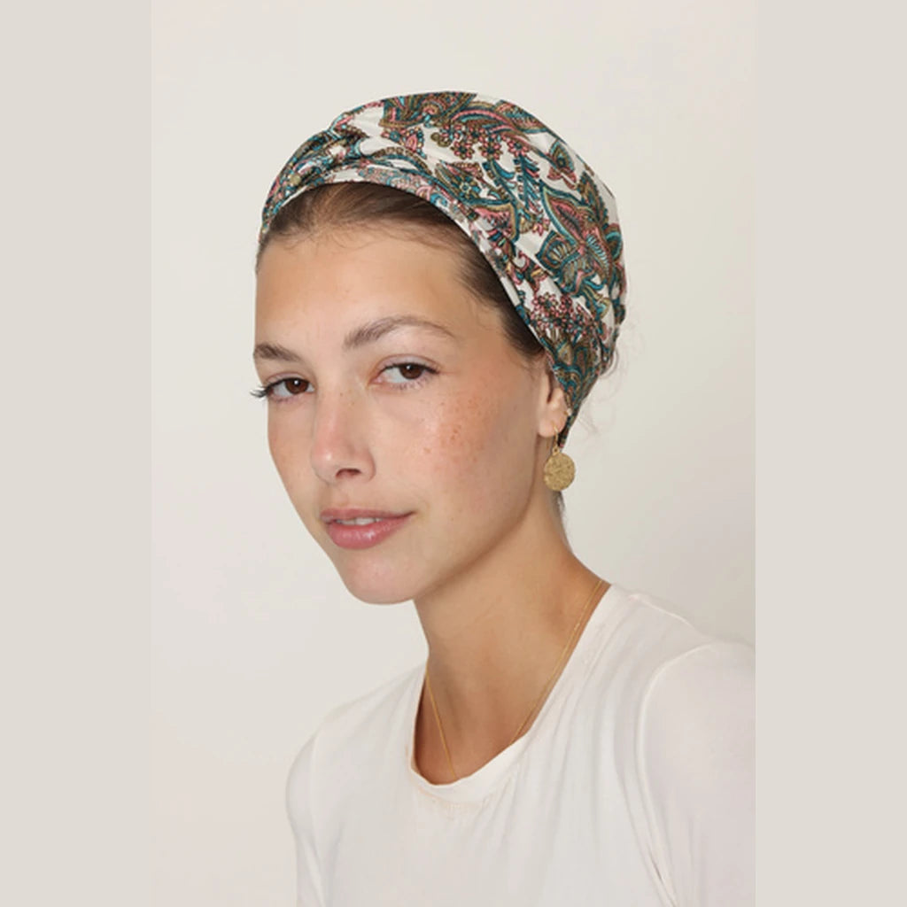 Partial & Full Coverage Paisley Turban Head Covering – Pink & Turquoise