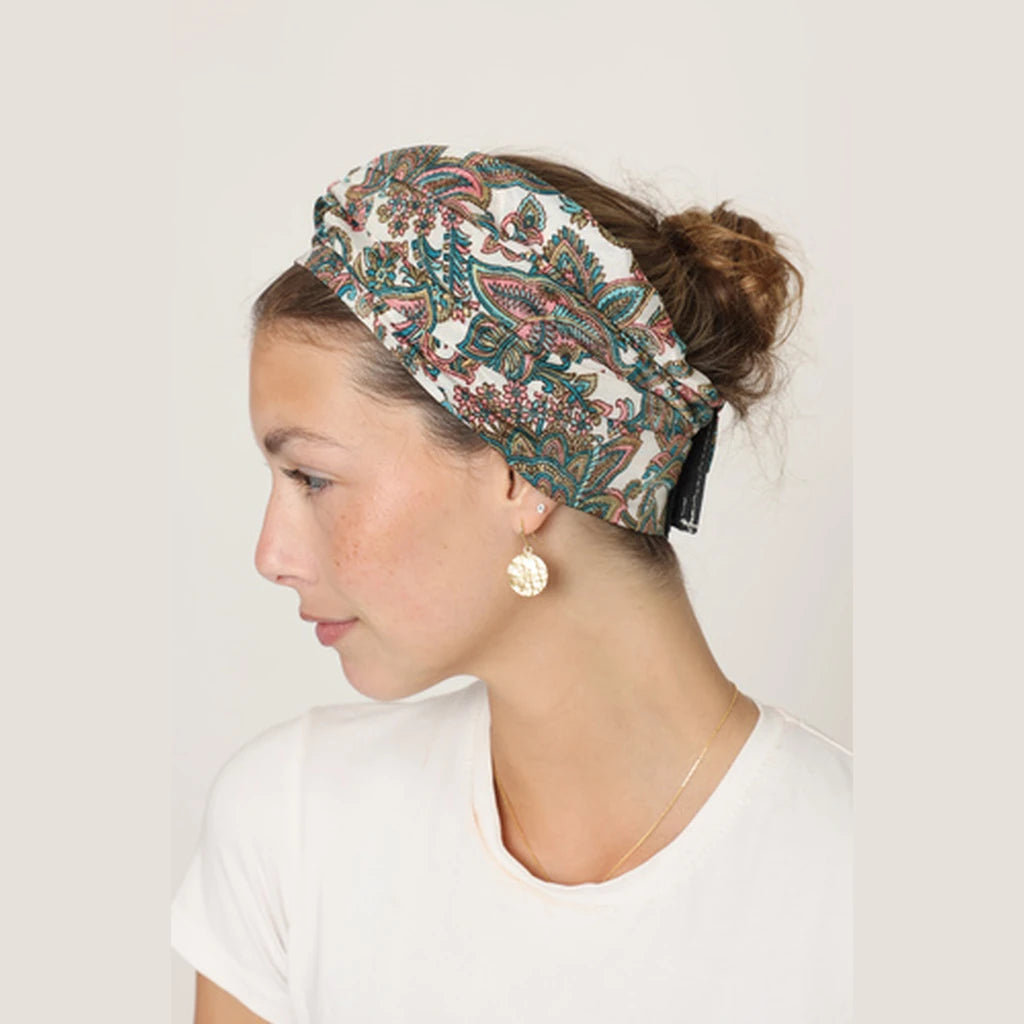 Partial & Full Coverage Paisley Turban Head Covering – Pink & Turquoise