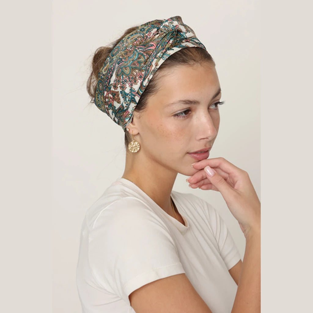 Partial & Full Coverage Paisley Turban Head Covering – Pink & Turquoise