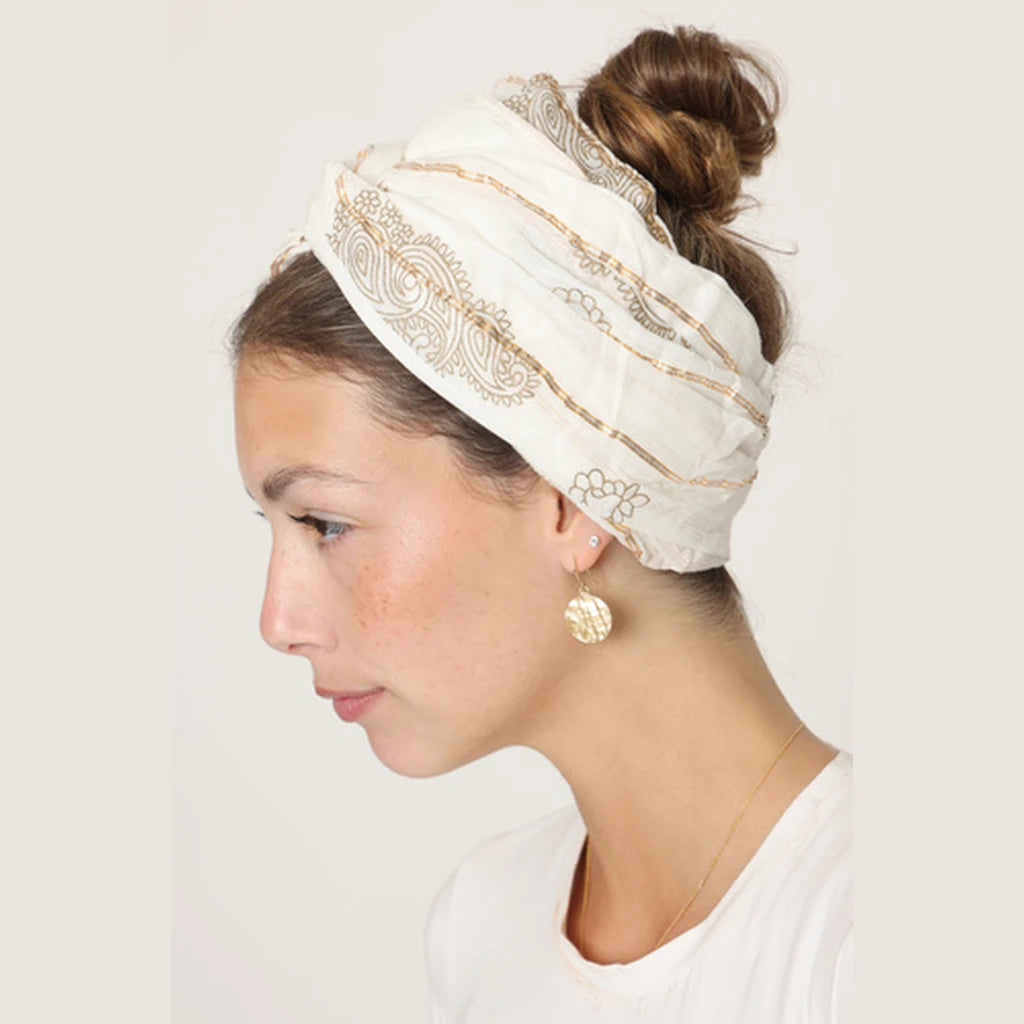 Partial & Full Coverage Paisley Turban Head Covering – White & Gold