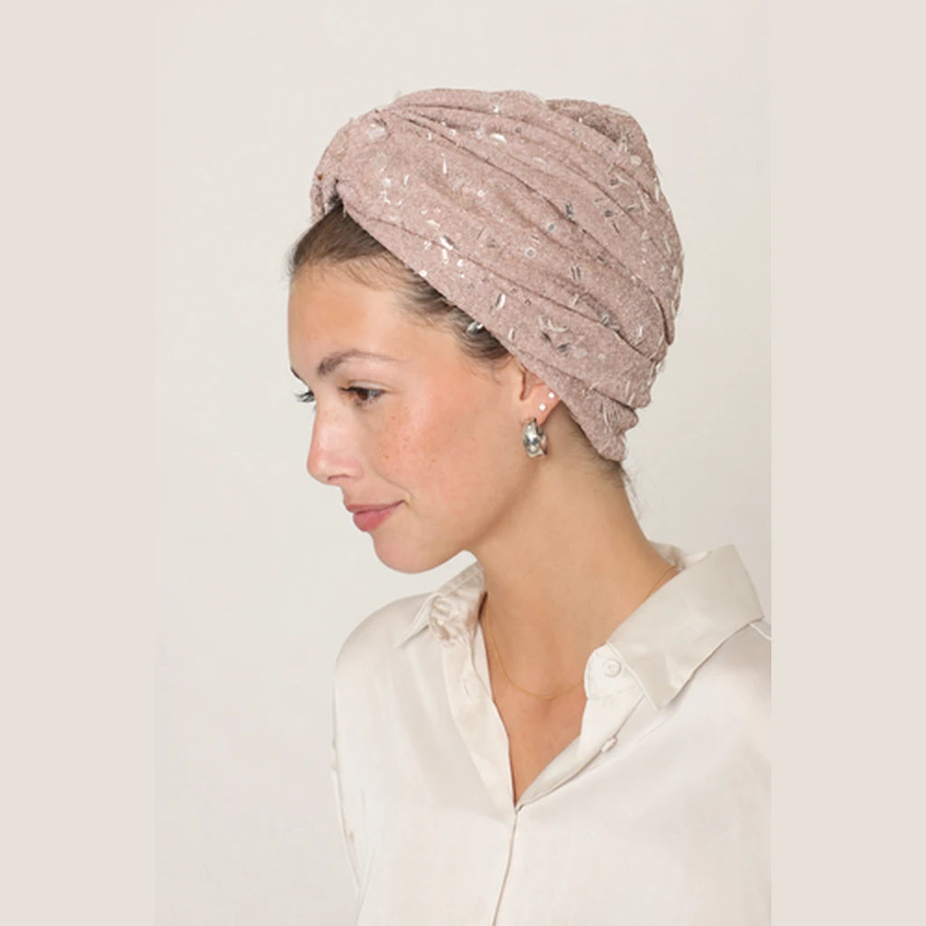 Partial & Full Coverage Glitter Turban Head Covering – Pink