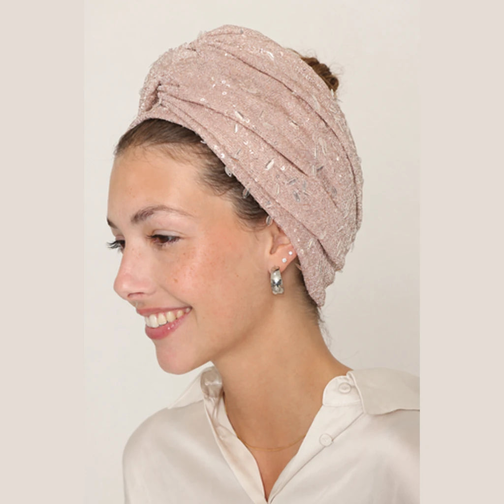 Partial & Full Coverage Glitter Turban Head Covering – Pink