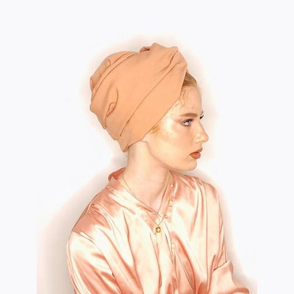 Plain Peach Turban Head Covering – Partial & Full Coverage