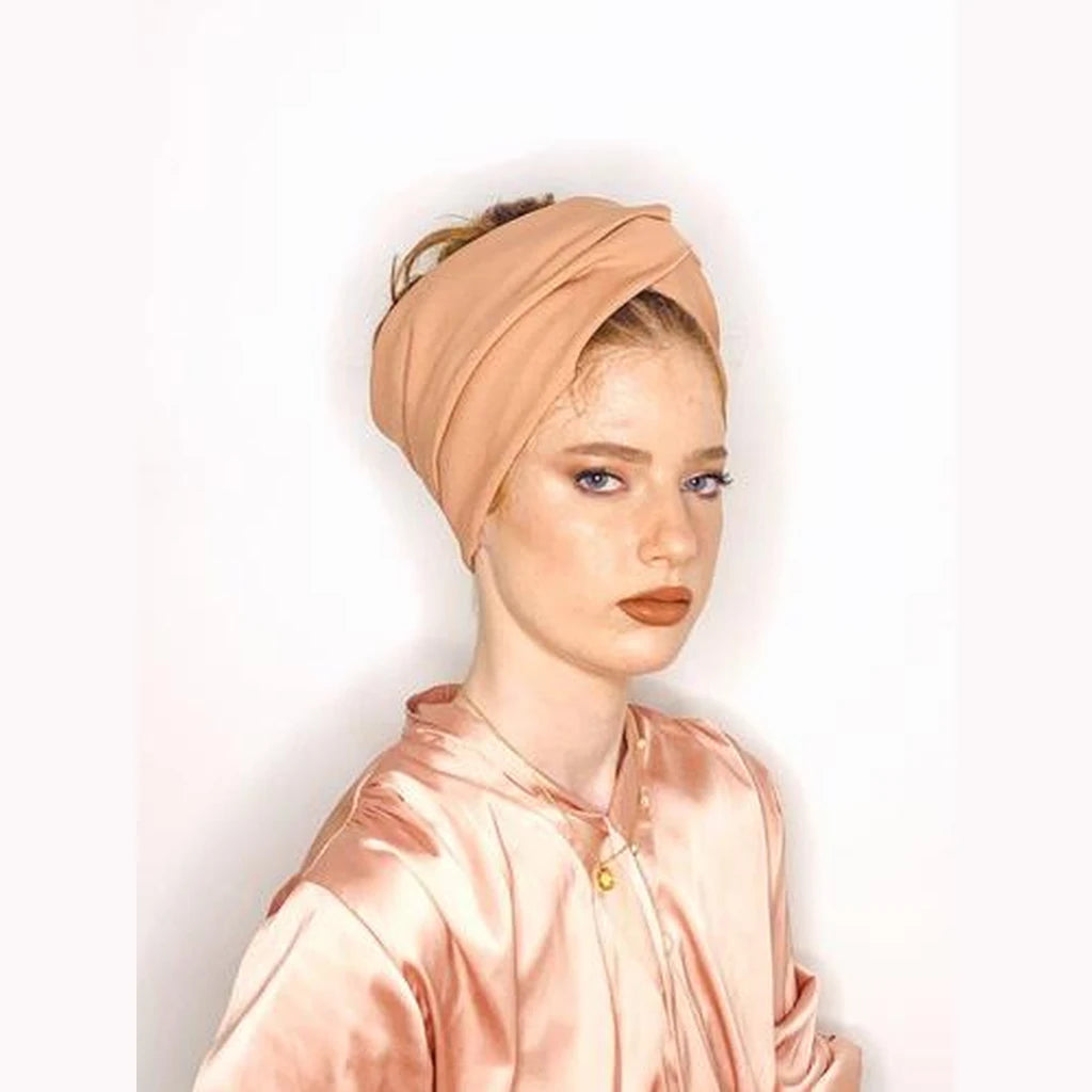 Peach Solid Bow Headwrap – Partial / Full Coverage (Copy)