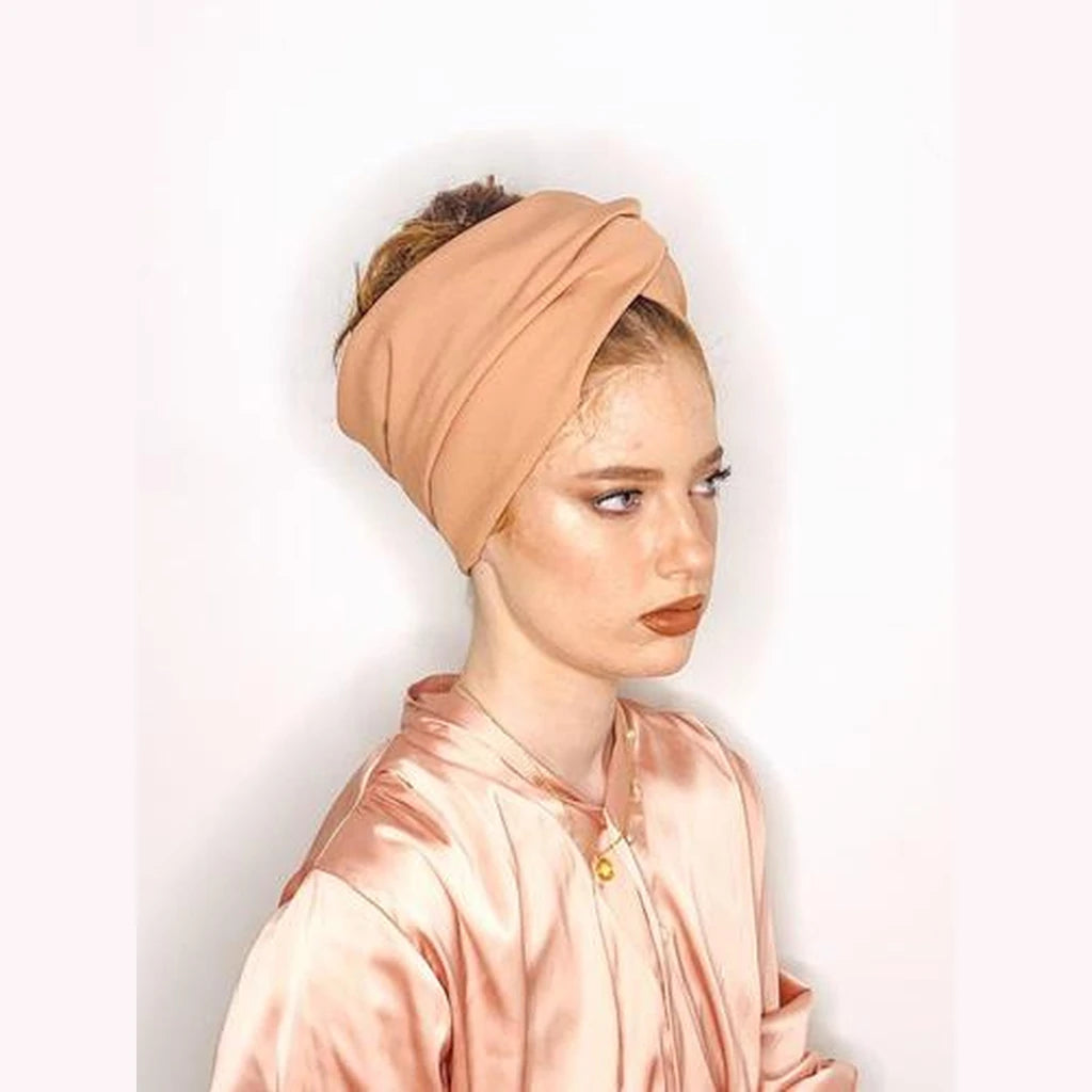 Plain Peach Turban Head Covering – Partial & Full Coverage