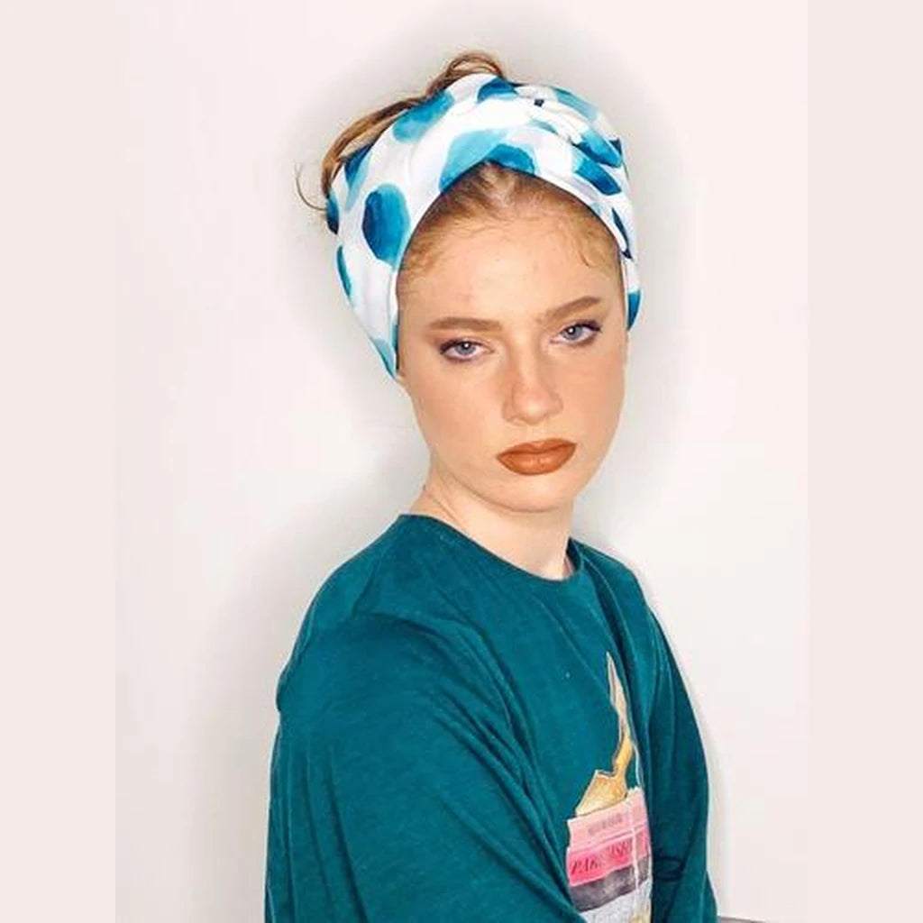 Printed Turban Head Covering – White / Green | Partial & Full Coverage