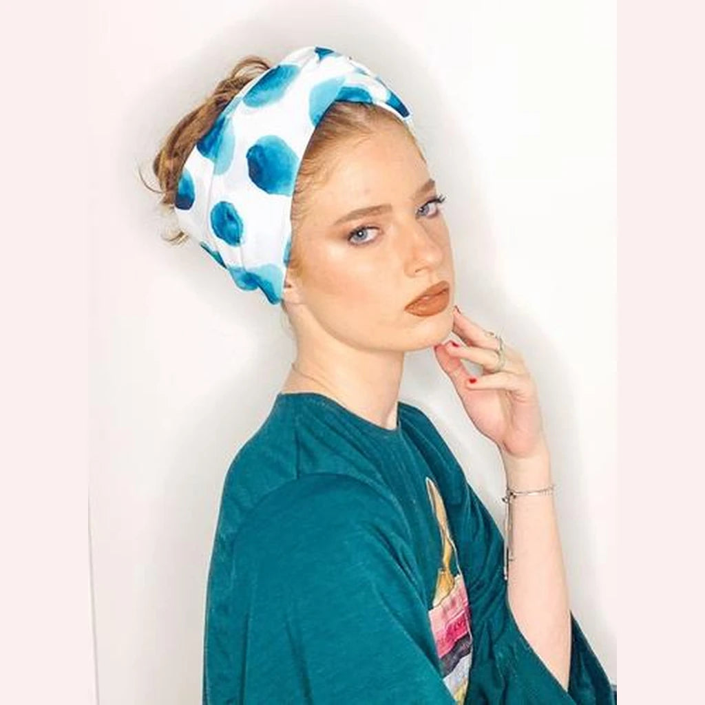 White & Green Printed Partial / Full Coverage Turban Headwrap