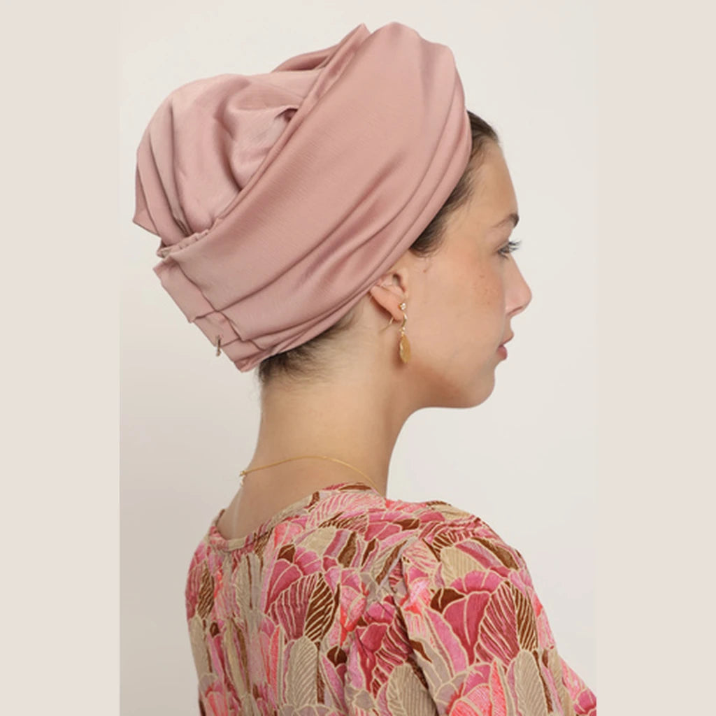 Partial & Full Coverage Satin Turban Head Covering – Pink