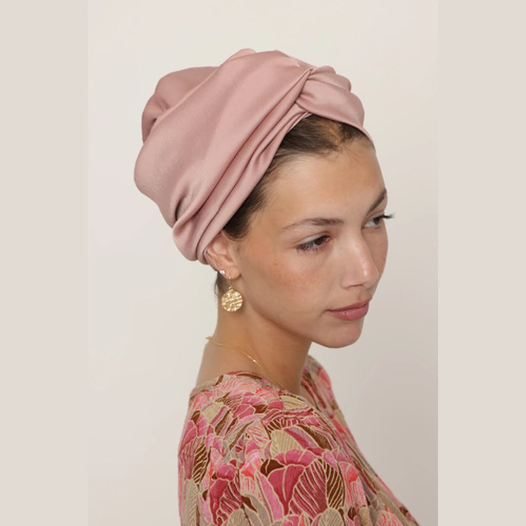 Partial & Full Coverage Satin Turban Head Covering – Pink