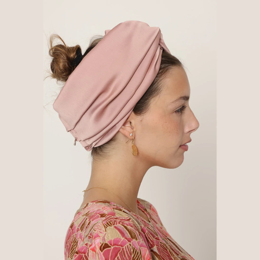 Partial & Full Coverage Satin Turban Head Covering – Pink