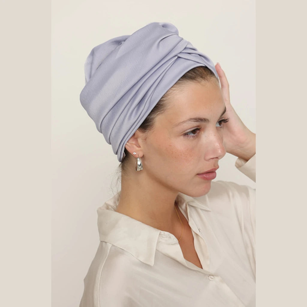 Partial & Full Coverage Satin Turban Head Covering – Purple