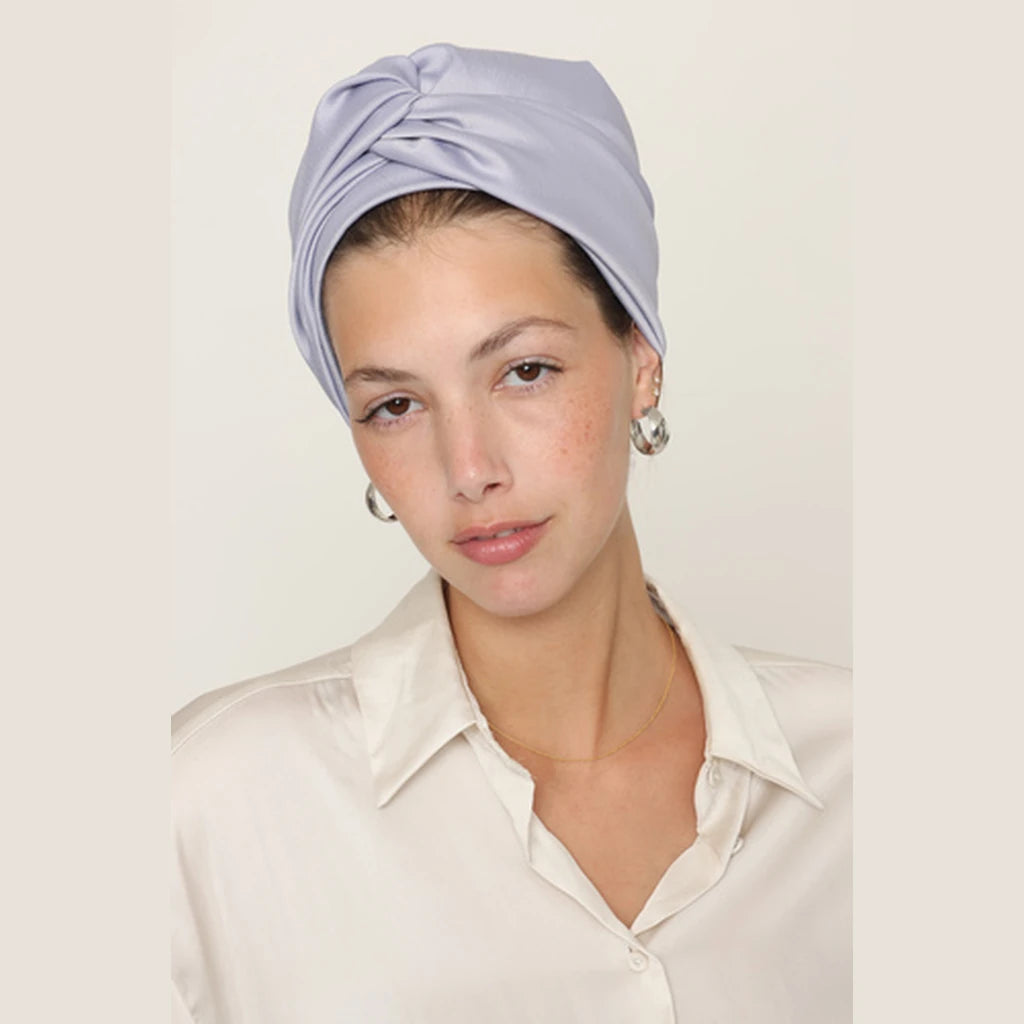 Partial & Full Coverage Satin Turban Head Covering – Purple