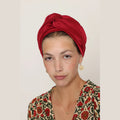 Partial & Full Coverage Satin Turban Head Covering – Red