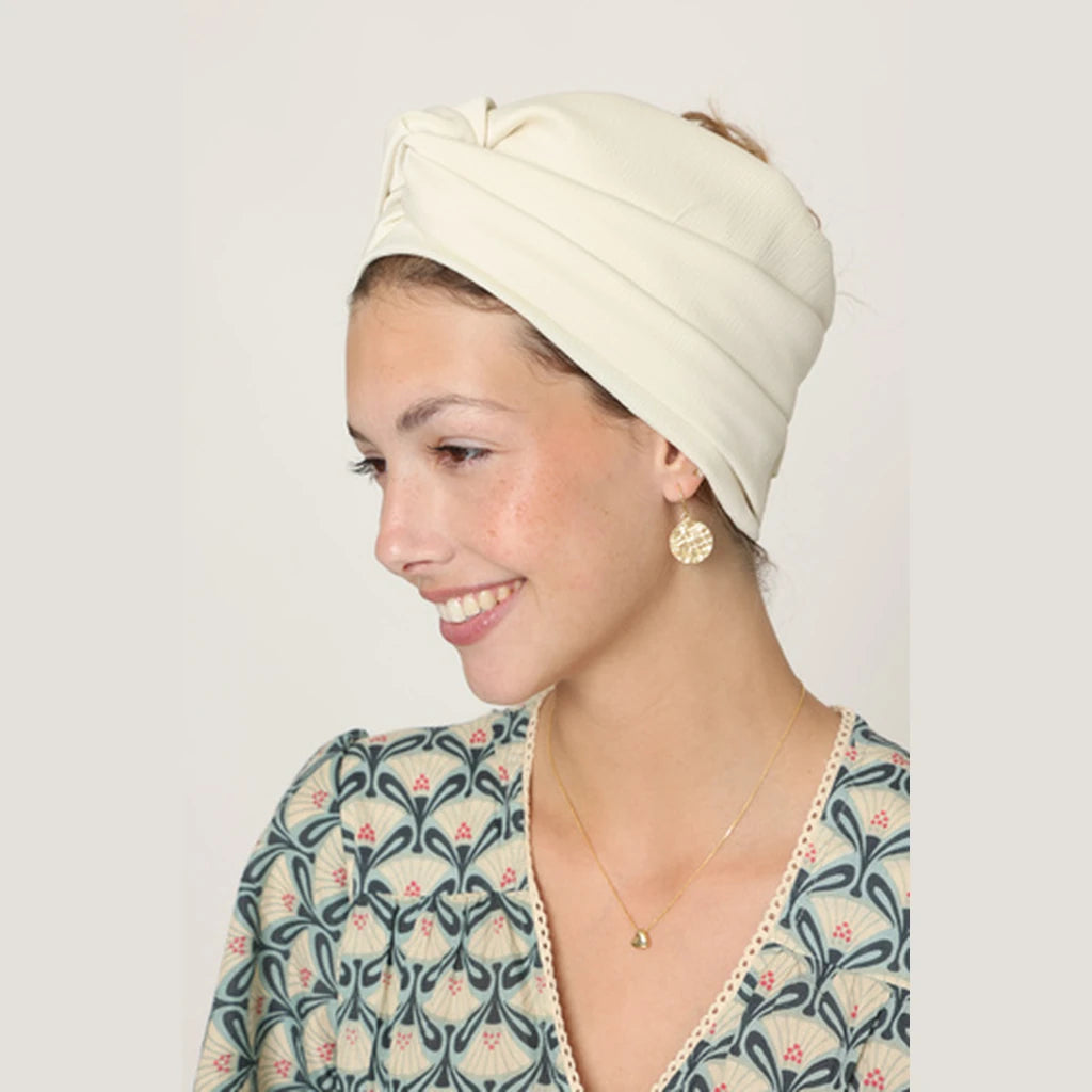 Partial & Full Coverage Satin Turban Head Covering – White