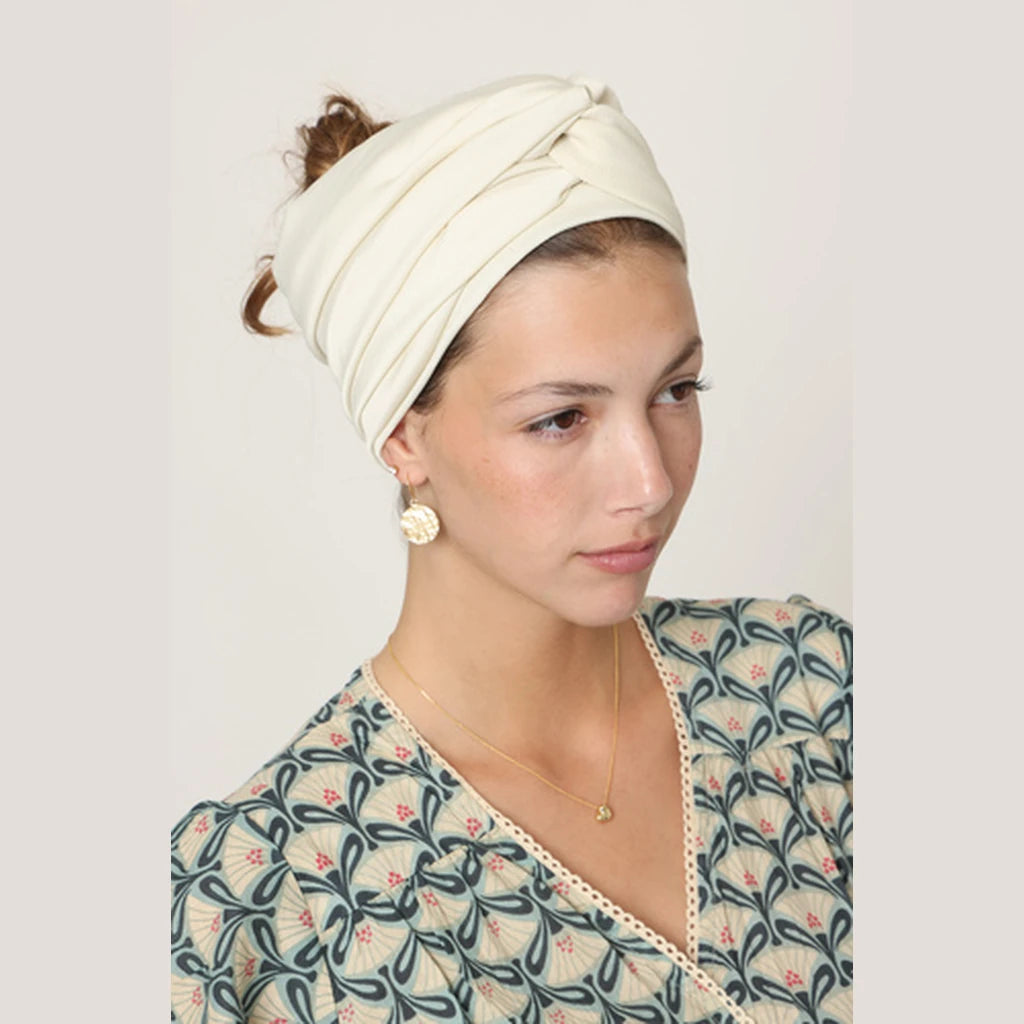 Partial & Full Coverage Satin Turban Head Covering – White